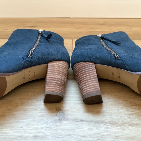 Cole Haan Blue Ankle Boots with Wood-Style Heel - Picture 6 of 9